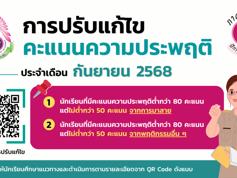 กิจกรรมการปรับแก้ไขคะแนนความประพฤติ ประจำเดือน กันยายน ภาคเรียนที่ 1 ปีการศึกษา 2568