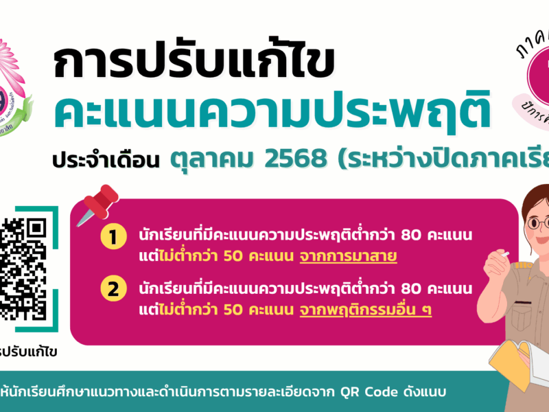 กิจกรรมการปรับแก้ไขคะแนนความประพฤติ ประจำเดือน ตุลาคม (ระหว่างปิดภาคเรียน) ภาคเรียนที่ 1 ปีการศึกษา 2568