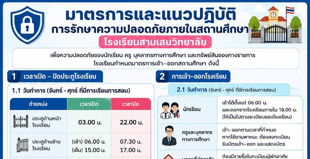 มาตรการและแนวปฏิบัติการรักษาความปลอดภัยภายในสถานศึกษา โรงเรียนสามเสนวิทยาลัย